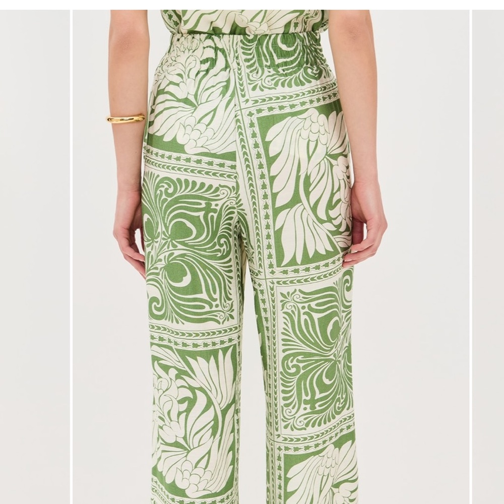 Anthropologie Little Lies Phoebe Green and White Wide Leg loose pants - Picture 4 of 4